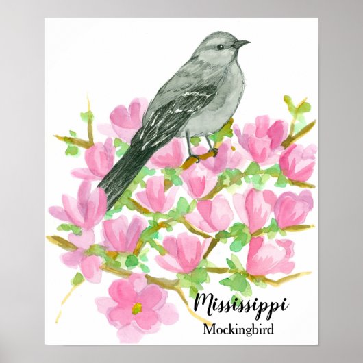 Waterverf Mockingbird State Bird of Mississippi Poster (Voorkant)