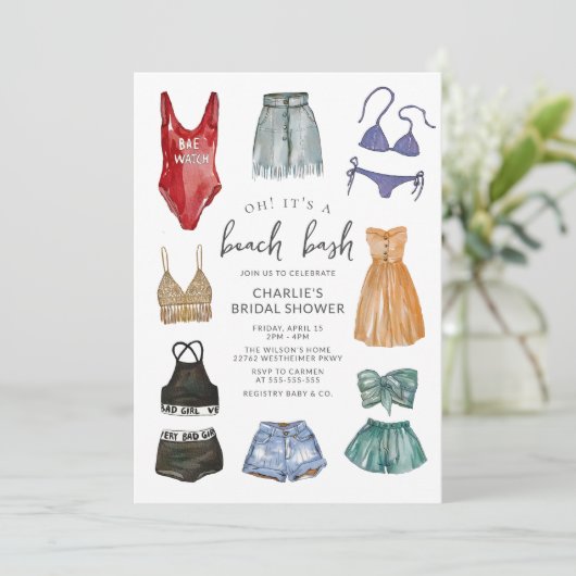 Waterverf Mode Beach Bash Vrijgezellenfeest Kaart (Staand voorkant)