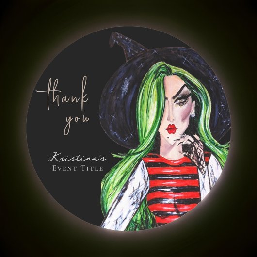 Waterverf Mode Heks Zwart Bedankt Ronde Sticker