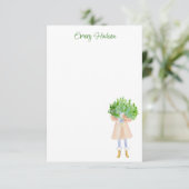 Waterverf Mode Meisje met Greenery Gepersonaliseer Bedankkaart (Staand voorkant)