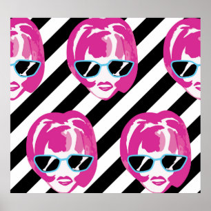 Waterverf Mode Meisjes Gezichten Patroon Poster