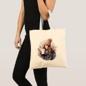 Waterverf mode winter meisje met koffie tote bag (Voorkant (product))