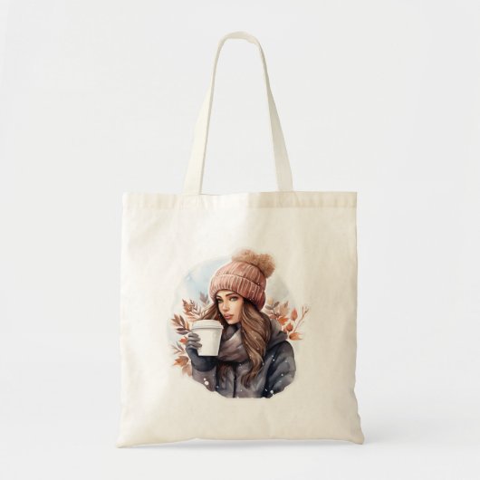 Waterverf mode winter meisje met koffie tote bag (Voorkant)