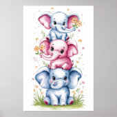 Waterverf Modern 3 olifant met bloem3 Poster (Voorkant)