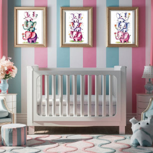 Waterverf Modern 3 olifant met bloem4 Poster