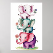 Waterverf Modern 3 olifant met bloem4 Poster (Voorkant)