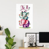 Waterverf Modern 3 olifant met bloem4 Poster (Thuiskantoor)