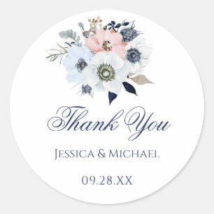 Waterverf Modern Anemone Flower Weddenschap Bedank Ronde Sticker
