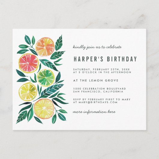 Waterverf Modern Birthday Party Invitation Uitnodiging Briefkaart (Voorkant)