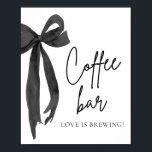Waterverf Modern Black Bow Coffee Bar Teken Poster<br><div class="desc">Waterverf Modern Black Bow Coffee Bar Sign ☕ Waar elegantie voldoet aan uw cafeïnefix ☕ Breng een verfijnde touch aan uw koffiestation met onze Waterverf Modern Black Bow Coffee Bar Sign. Met een zacht handgeschilderde zwarte strik en strakke moderne typografie is dit bord de perfecte aanvulling op bruiloften, vrijgezellenfeesten of...</div>