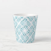 Waterverf modern blauw gestreept diagonaal patroon latte mok (Voorkant)