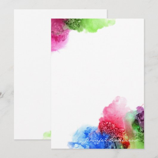 Waterverf Modern Blue Green Red op maat Notitiekaartje (Voorkant / Achterkant)