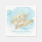 Waterverf Modern Blue Oh Baby shower Boy Servet (Voorkant)