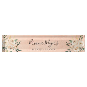 Waterverf Modern Blush Peach Hydrangeas Business Naambordje