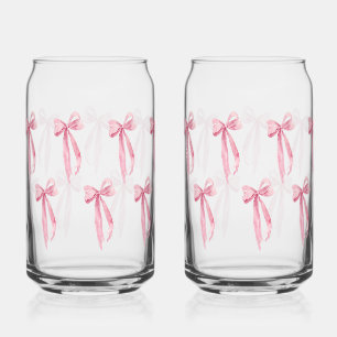 Waterverf Modern Blush Pink Bow Ribbon Blikvorm Glas