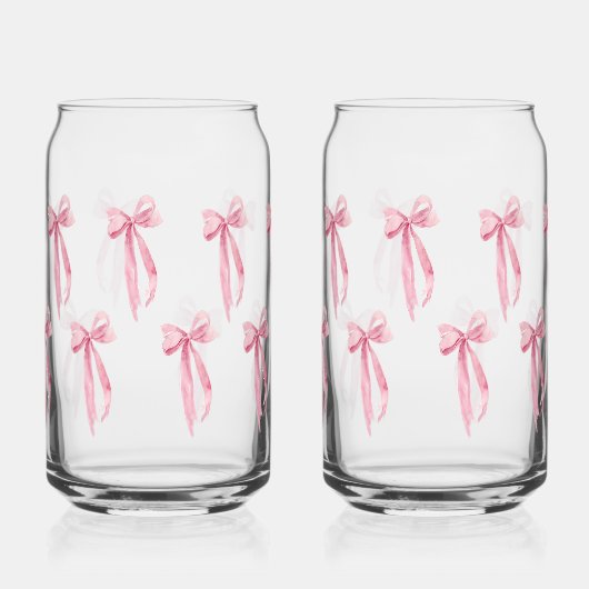 Waterverf Modern Blush Pink Bow Ribbon Blikvorm Glas (Links)