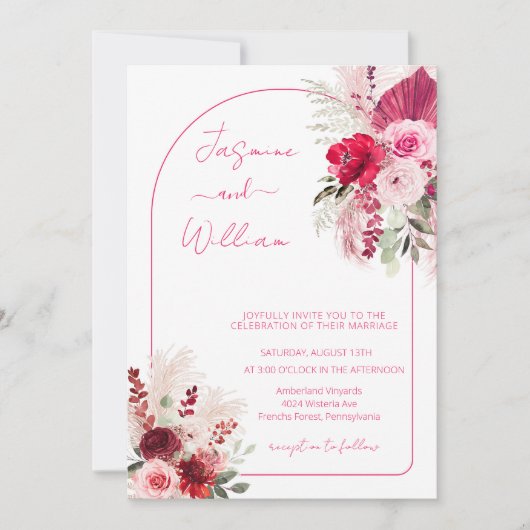 Waterverf Modern Boho Elegant Bloemen Bruiloft Kaart (Voorkant)