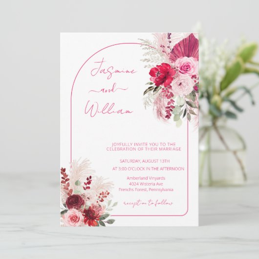 Waterverf Modern Boho Elegant Bloemen Bruiloft Kaart (Staand voorkant)