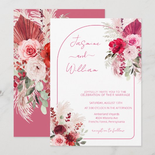 Waterverf Modern Boho Elegant Bloemen Bruiloft Kaart (Voorkant / Achterkant)