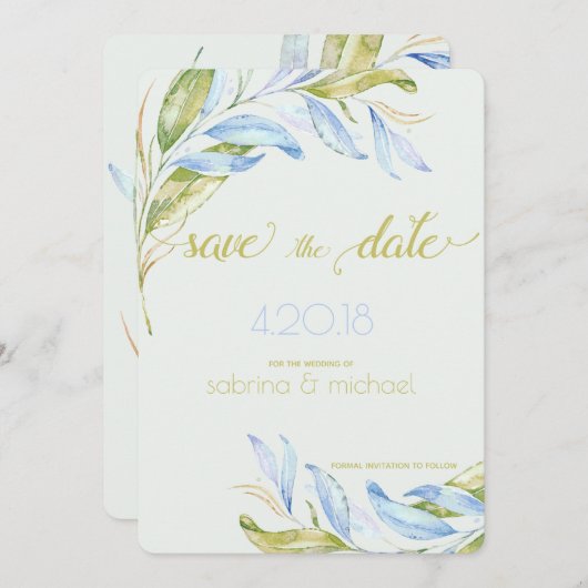 Waterverf Modern Boho Leafy Branches STD Save The Date (Voorkant / Achterkant)