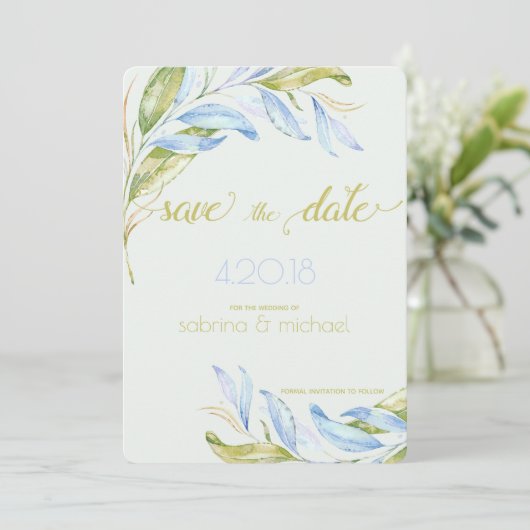 Waterverf Modern Boho Leafy Branches STD Save The Date (Staand voorkant)