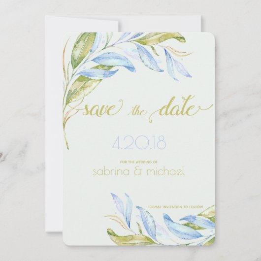 Waterverf Modern Boho Leafy Branches STD Save The Date (Voorkant)