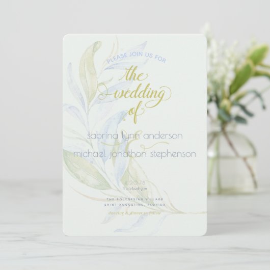 Waterverf Modern Boho Leafy Branches Wedding Kaart (Staand voorkant)