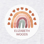 Waterverf Modern Boho Regenboog & Hart Naam School Labels (Design 1)