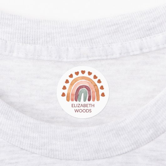 Waterverf Modern Boho Regenboog & Hart Naam School Labels (Aangebracht)