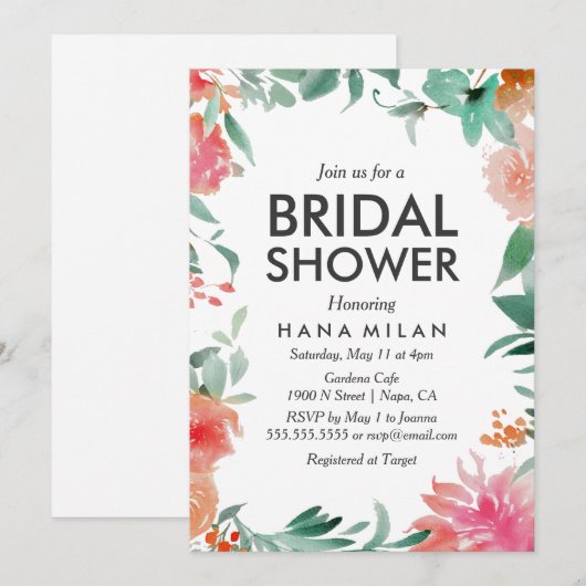 Waterverf Modern Bridal Shower Kaart (Voorkant / Achterkant)