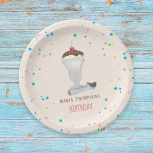 Waterverf Modern Cute Rustic Ice Cream Sundae Papieren Bordje