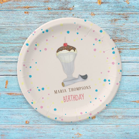 Waterverf Modern Cute Rustic Ice Cream Sundae Papieren Bordje