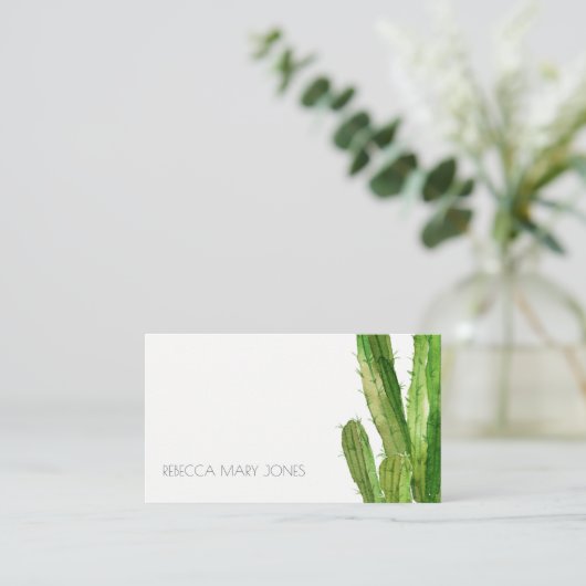 WATERVERF MODERN DESERT GREEN CACTUS FOLIAGE VISITEKAARTJE (Staand voorkant)
