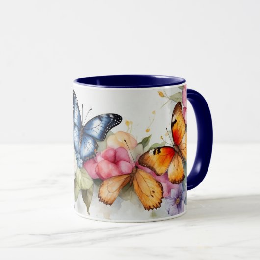 Waterverf Modern Elegant Butterfly Flowers Mok (Voorkant rechts)