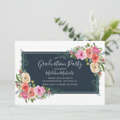 Waterverf Modern Floral Afstuderen Invitation Kaart (Staand voorkant)