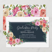 Waterverf Modern Floral Afstuderen Invitation Kaart (Voorkant / Achterkant)