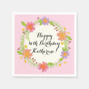 Waterverf Modern Floral Birthday Party Decor Servet