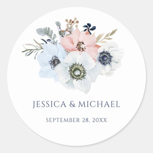 Waterverf Modern Floral Elegant Anemone Wedding Ronde Sticker (Voorkant)
