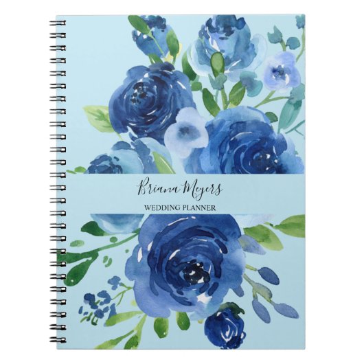 Waterverf Modern Floral Navy Blue Business Notitieboek (Voorkant)