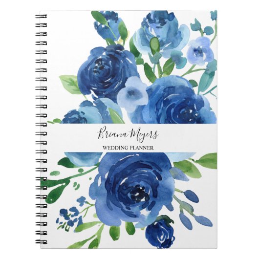 Waterverf Modern Floral Navy Blue Business Notitieboek (Voorkant)