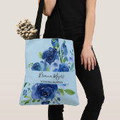 Waterverf Modern Floral Navy Blue Business Tote Bag (Dichtbij)