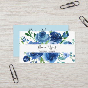 Waterverf modern Floral Navy Blue Script Visitekaartje