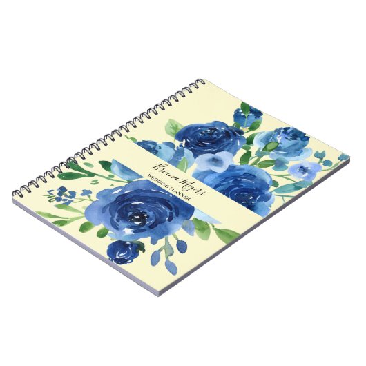 Waterverf Modern Floral Navy Blue Yellow Business Notitieboek (Linkerzijde)