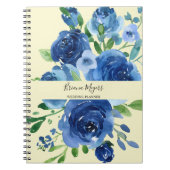 Waterverf Modern Floral Navy Blue Yellow Business Notitieboek (Voorkant)