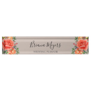 Waterverf Modern Floral Oranje Taupe Business Naambordje