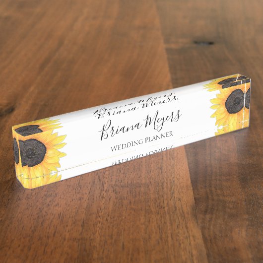 Waterverf Modern Floral Sunflower Business Naambordje (Zijkant)