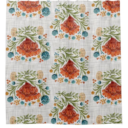 Waterverf Modern Flower Motif Aardse Whimsical Douchegordijn (Voorkant)