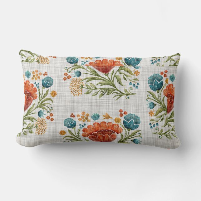 Waterverf Modern Flower Motif Aardse Whimsical Kussen (Voorkant)