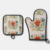 Waterverf Modern Flower Motif Aardse Whimsical Ovenwant & Pannenlap Set (Voorkant)