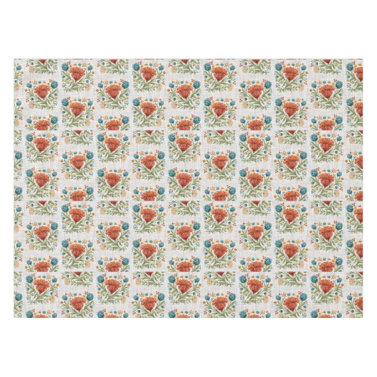 Waterverf Modern Flower Motif Aardse Whimsical Tafelkleed (Voorkant (Horizontaal))